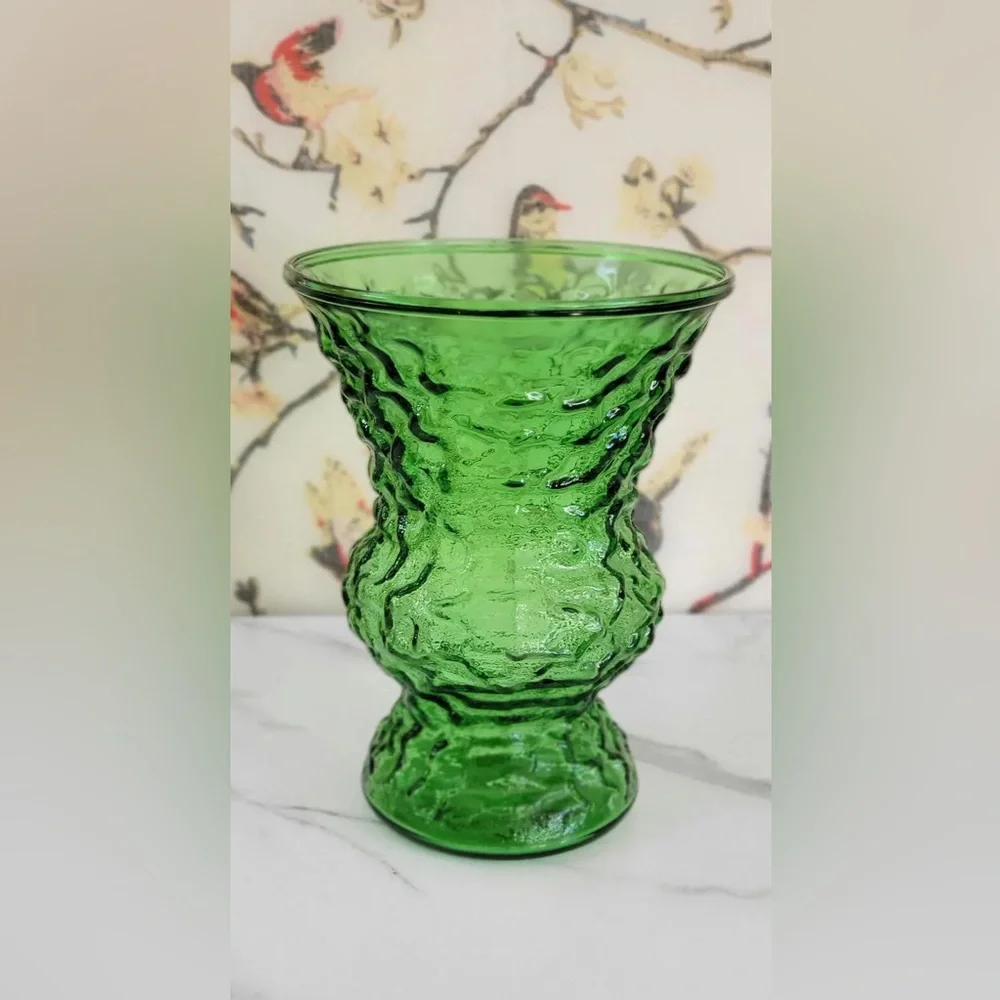 Vintage Crinkle Glass Green EO Brody Flower Vase